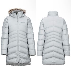 NWT Marmot Women’s Montreal 700 Fill Down Fur Lined Long Parka Bright Steel - XS
